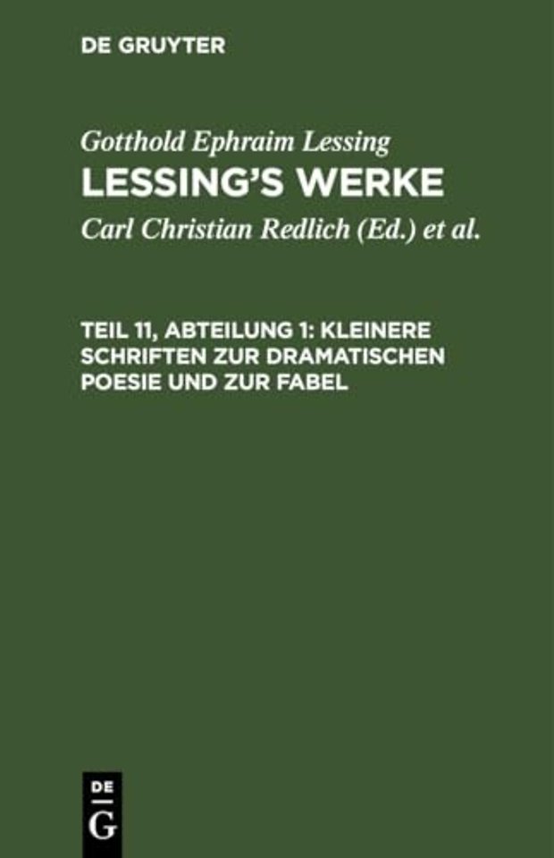 Kleinere Schriften zur dramatischen Poesie und zur Fabel