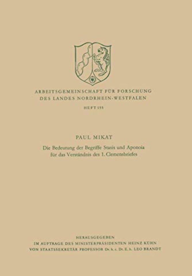 Die Bedeutung der Begriffe Stasis und Aponoia für das Verständnis des 1. Clemensbriefes