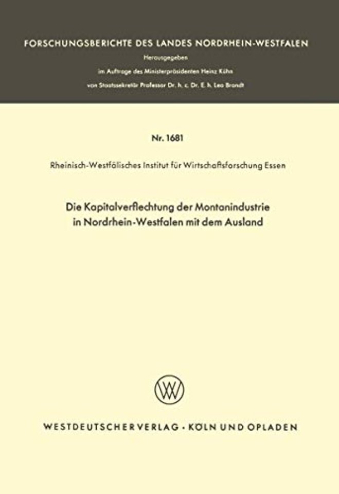 Die Kapitalverflechtung der Montanindustrie in Nordrhein-Westfalen mit dem Ausland
