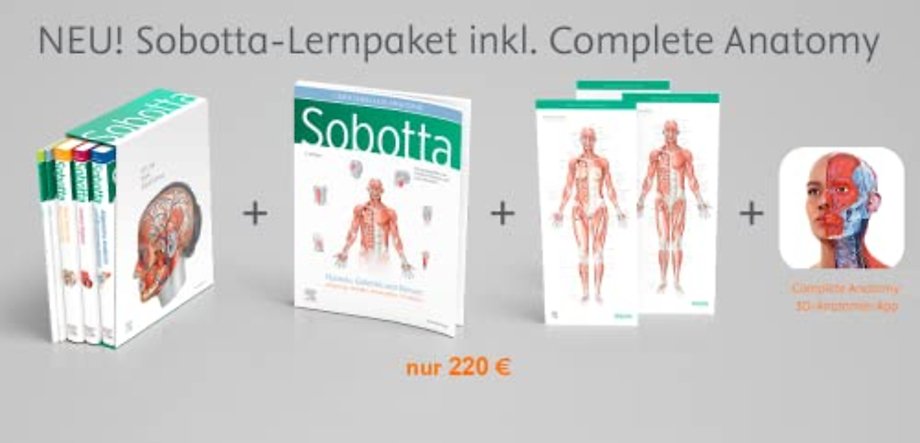 Sobotta Atlas der Anatomie, 3 Bände + Lerntabellen + Poster Collection im Schuber und 6-monatiger Zugang zur Complete Anatomy-App