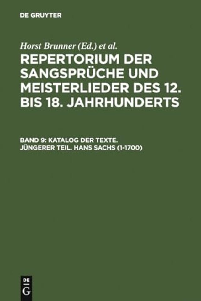 Katalog Der Texte. Jungerer Teil. Hans Sachs (1-1700)