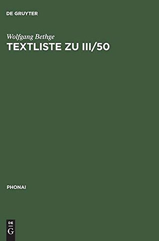 Textliste zu III/50 – Festschrift für Eberhard Zwirner. Teil I