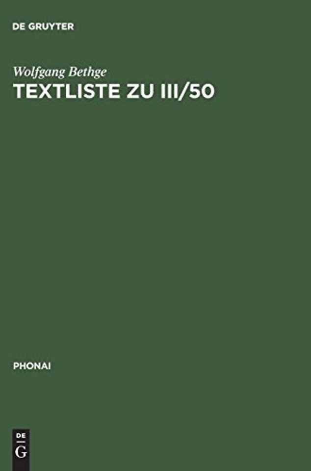 Textliste zu III/50 – Festschrift für Eberhard Zwirner. Teil I