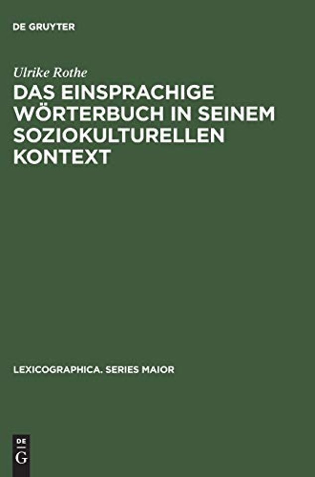 Das Einsprachige Worterbuch in Seinem Soziokulturellen Kontext