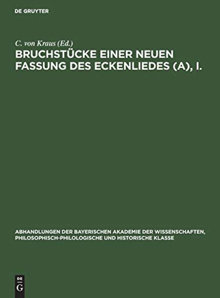 Bruchstucke Einer Neuen Fassung Des Eckenliedes (A), I.
