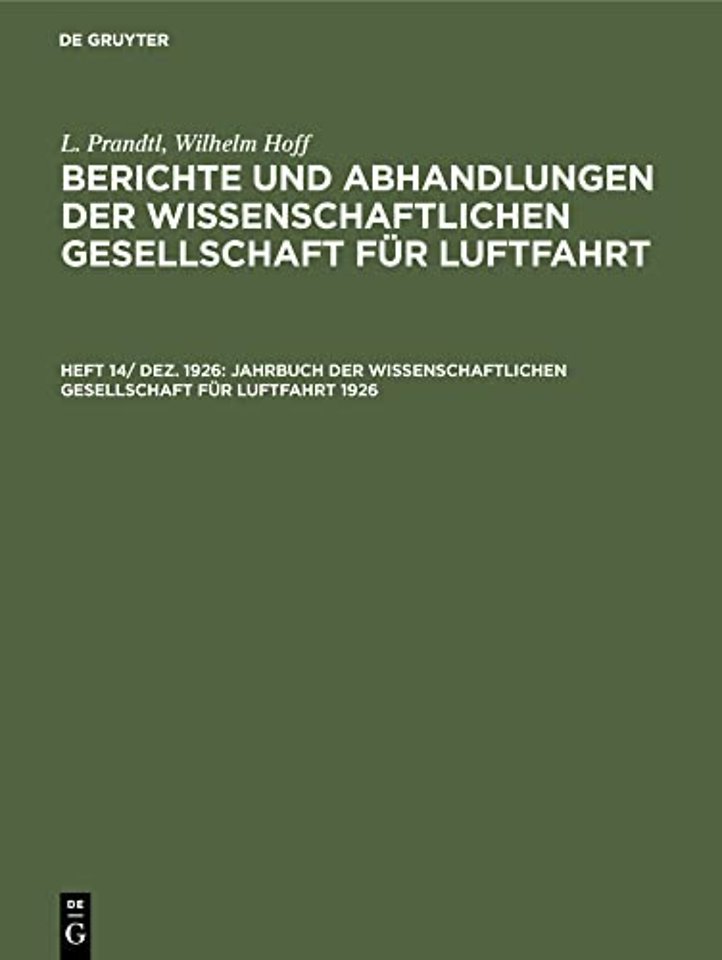 Jahrbuch der Wissenschaftlichen Gesellschaft für Luftfahrt 1926