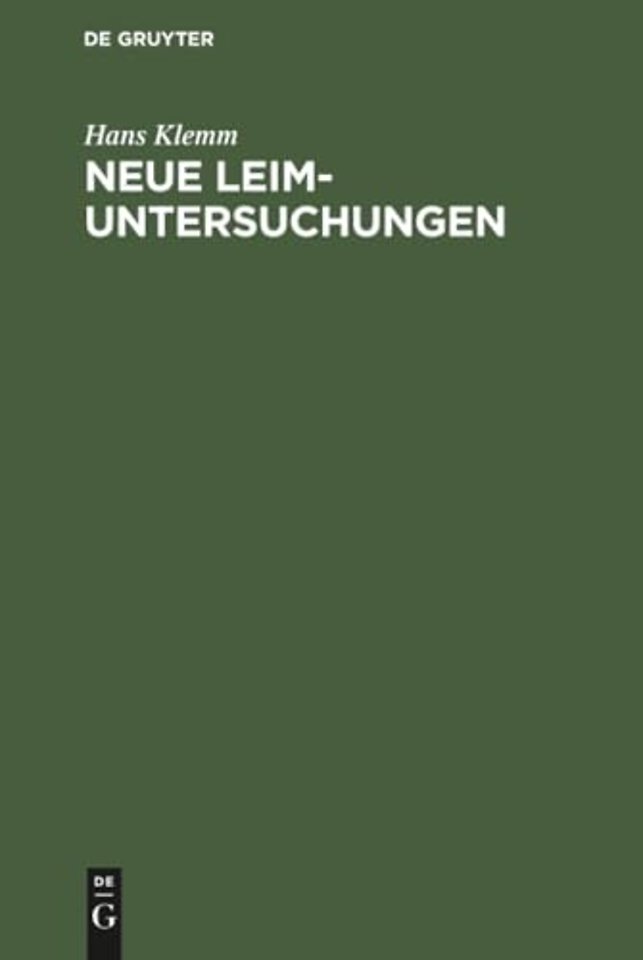 Neue Leim–Untersuchungen – Mit besonderer Berücksichtigung der Kalt–Kunstharzleime