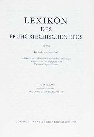 Lexikon Des Fruhgriechischen Epos Lfg. 11