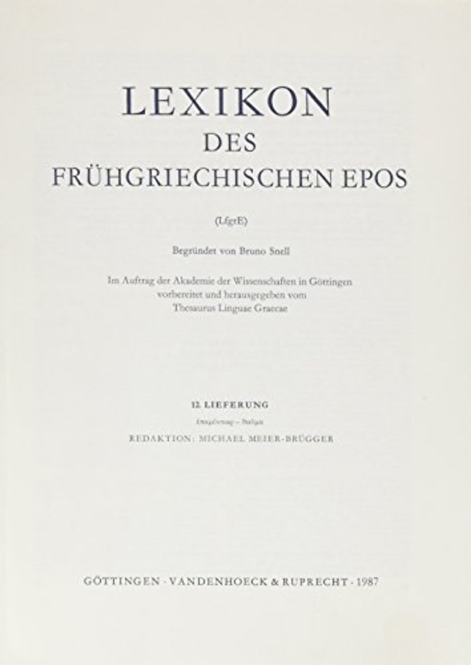 Lexikon Des Fruhgriechischen Epos Lfg. 12