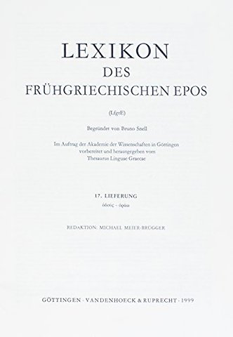 Lexikon Des Fruhgriechischen Epos Lfg. 17