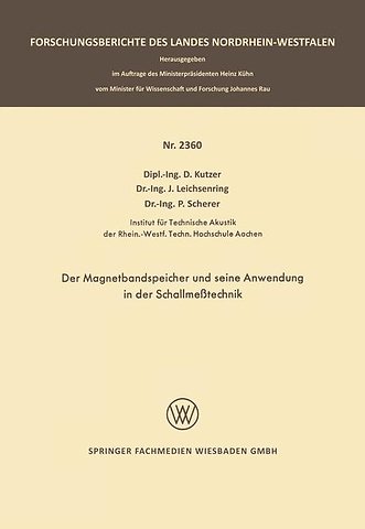 Der Magnetbandspeicher und seine Anwendung in der Schallmeßtechnik