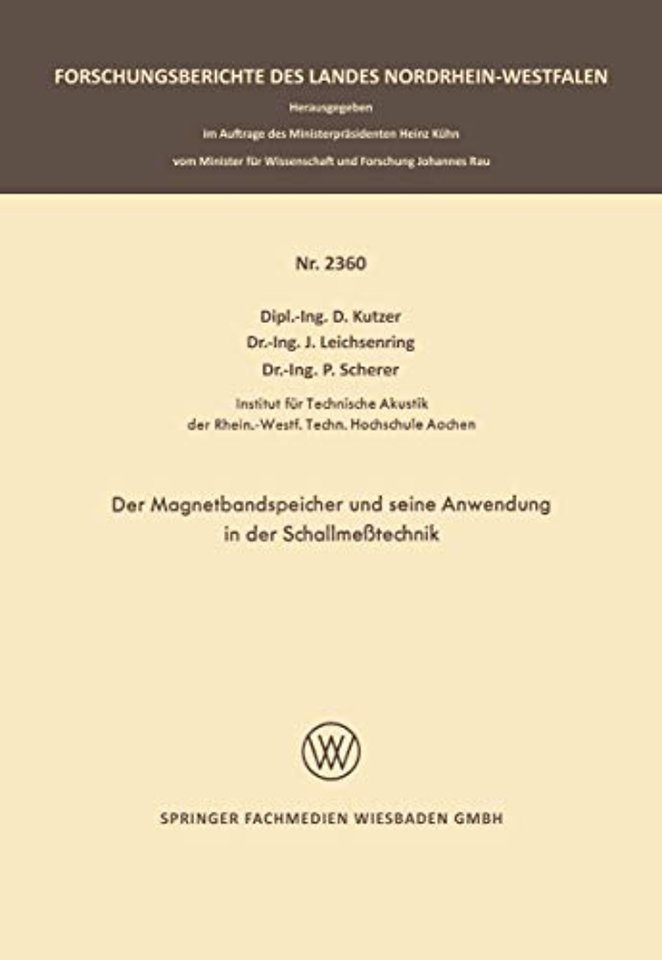Der Magnetbandspeicher und seine Anwendung in der Schallmeßtechnik
