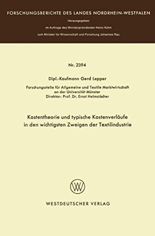 Kostentheorie und typische Kostenverläufe in den wichtigsten Zweigen der Textilindustrie