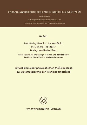 Entwicklung einer pneumatischen Meßsteuerung zur Automatisierung der Werkzeugmaschine