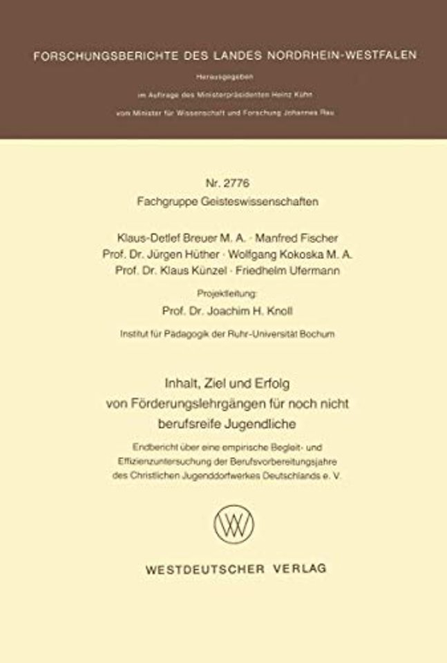 Inhalt, Ziel und Erfolg von Förderungslehrgängen für noch nicht berufsreife Jugendliche
