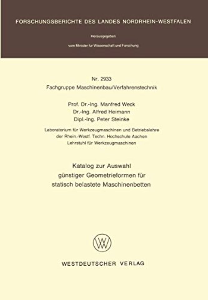 Katalog zur Auswahl günstiger Geometrieformen für statisch belastete Maschinenbetten