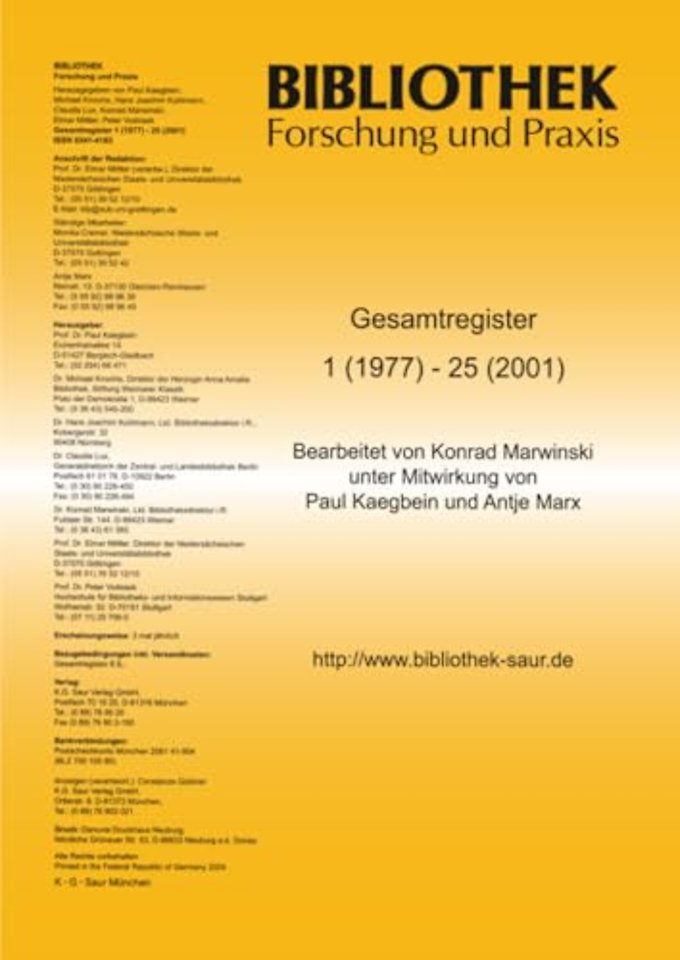 Bibliothek – Forschung und Praxis – 25–Jahres–Register
