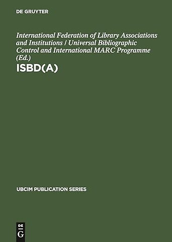 ISBD(A) – International standard bibliographic description for older monographic publications (Antiquarian)