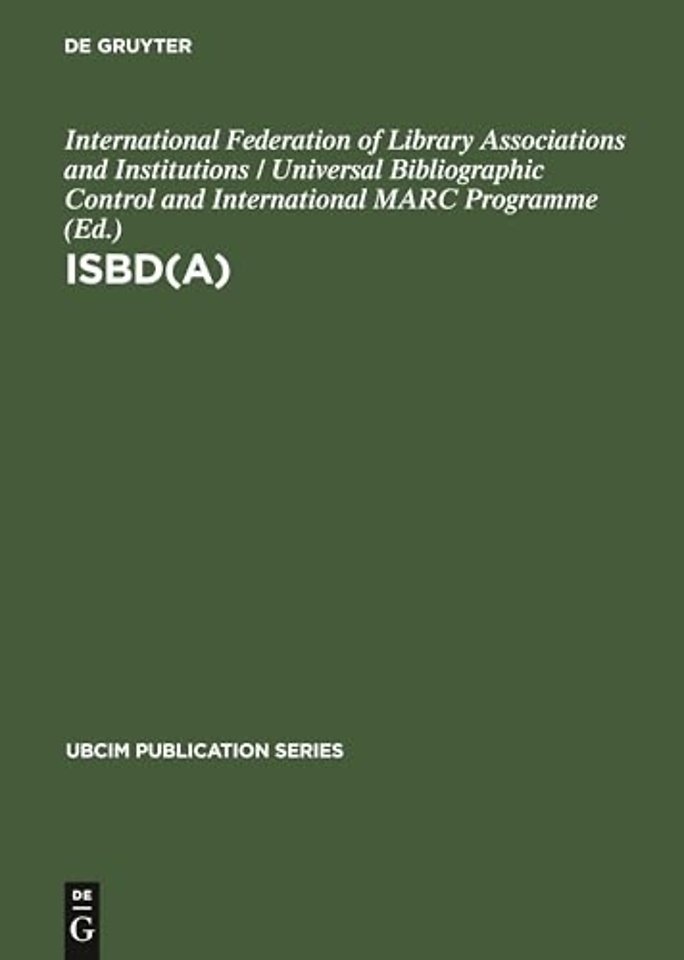 ISBD(A) – International standard bibliographic description for older monographic publications (Antiquarian)