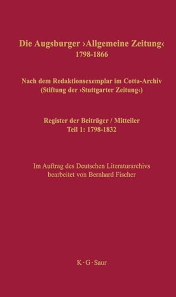 Register der Beiträger / Mitteiler – Teil 1: 1798–1832
