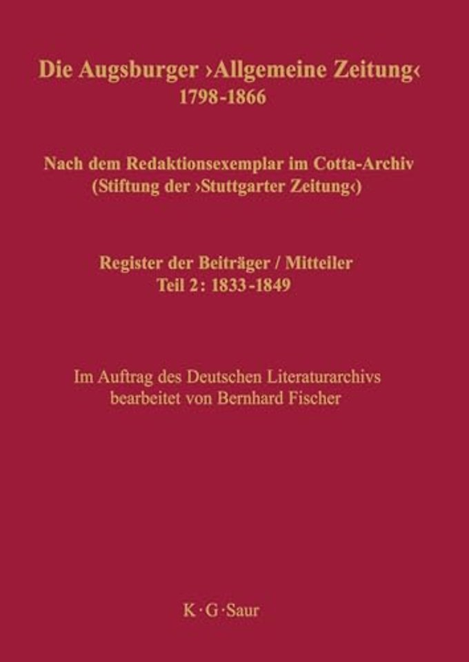 Register der Beiträger / Mitteiler – Teil 2: 1833–1849