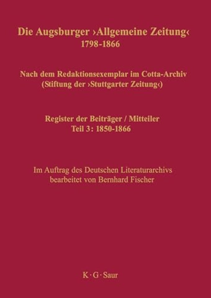 Register der Beiträger / Mitteiler – Teil 3: 1850–1866