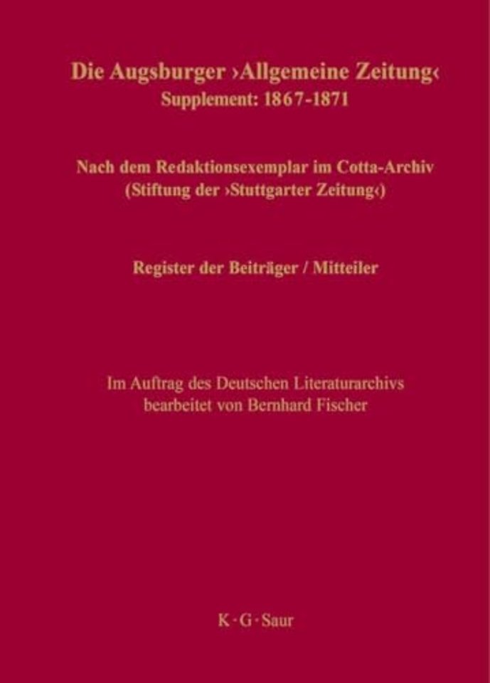 Register der Beiträger / Mitteiler – Supplement: 1867–1871