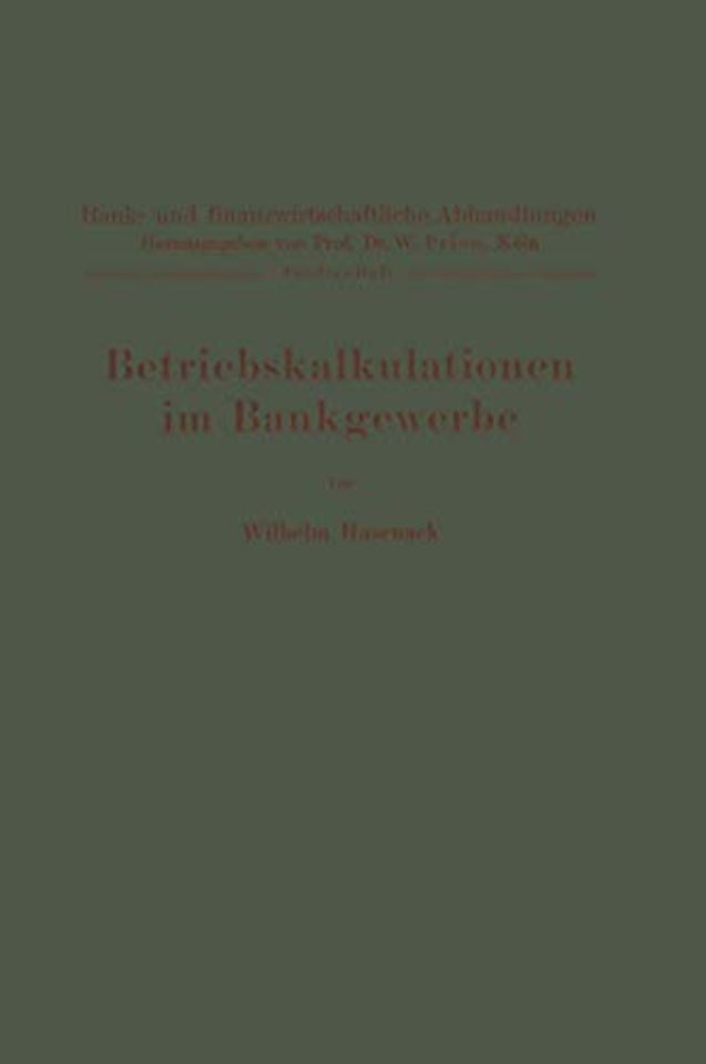 Betriebskalkulationen im Bankgewerbe