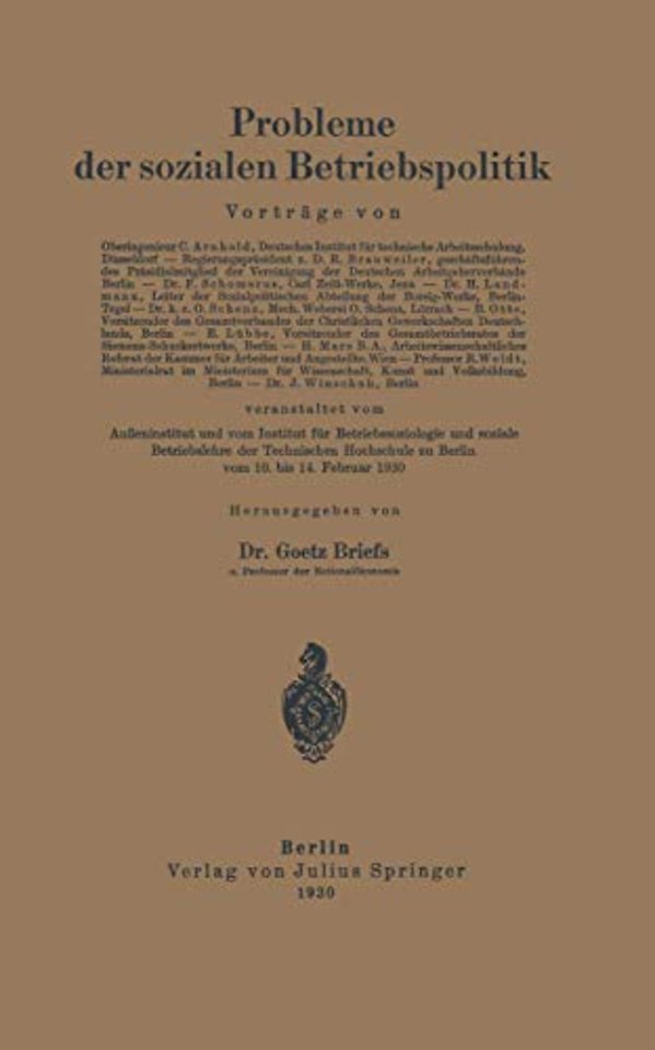Probleme der sozialen Betriebspolitik