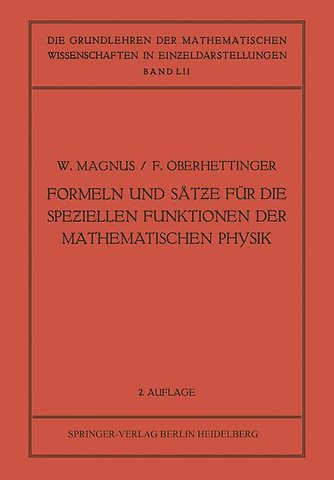 Formeln und Sätƶe für die Speƶiellen Funktionen der Mathematischen Physik