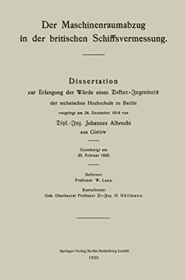 Der Maschinenraumabzug in der britischen Schiffsvermessung