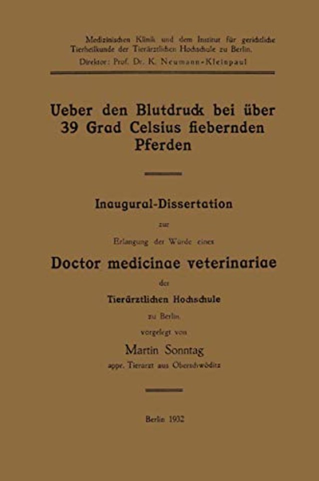 Ueber den Blutdruck bei über 39 Grad Celsius fiebernden Pferden