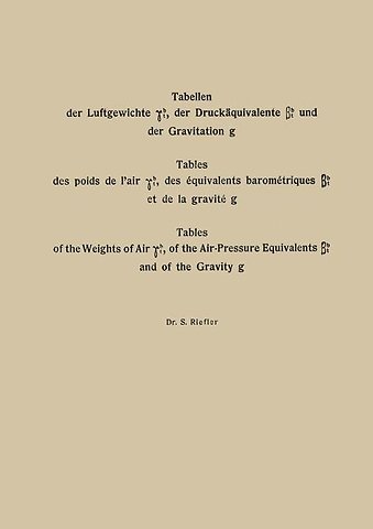 Tabellen der Luftgewichte γtb, der Druckäquivalente βtb und der Gravitation g / Tables des poids de l’air γtb, des équivalents barométriques βtb et de la gravité g / Tables of the Weight of Air γtb, of the Air-Pressure Equivalents βtb and of the Gravity g