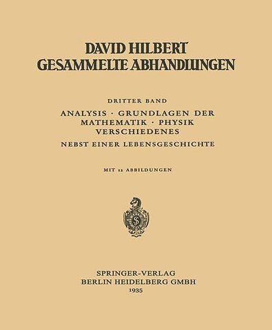 Dritter Band: Analysis · Grundlagen der Mathematik · Physik Verschiedenes