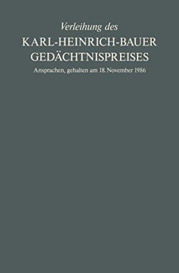 Verleihung des Karl-Heinrich-Bauer Gedächtnispreises