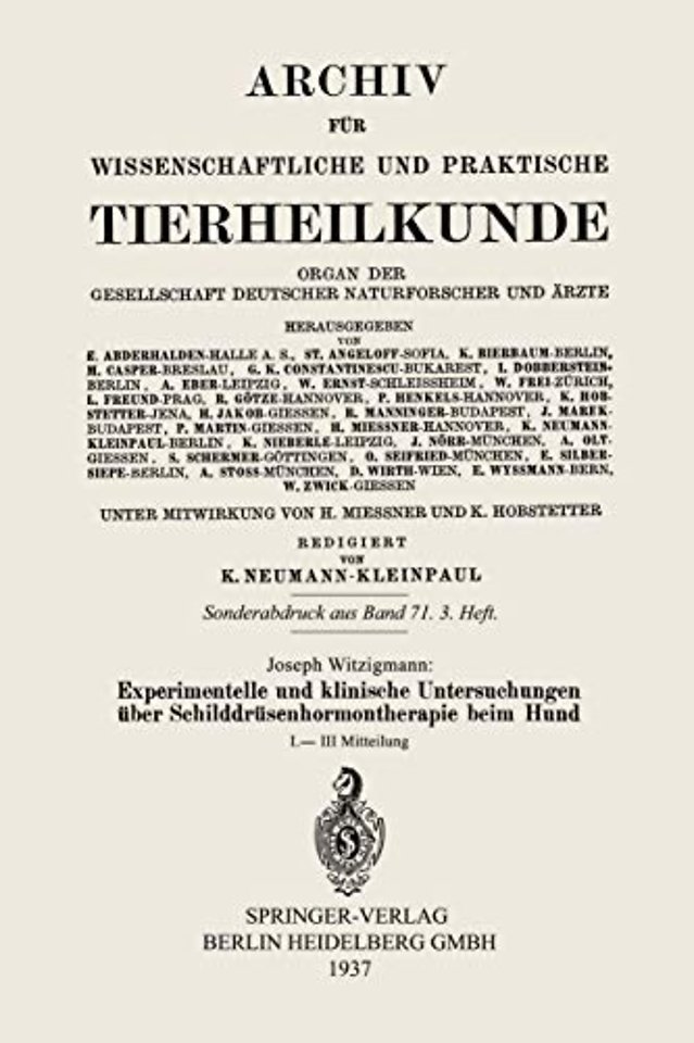 Experimentelle und klinische Untersuchungen über Schilddrüsenhormontherapie beim Hund