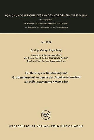 Ein Beitrag zur Beurteilung von Großzahlerscheinungen in der Arbeitswissenschaft mit Hilfe quantitativer Methoden