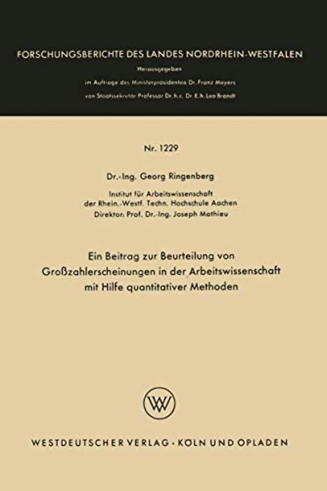 Ein Beitrag zur Beurteilung von Großzahlerscheinungen in der Arbeitswissenschaft mit Hilfe quantitativer Methoden