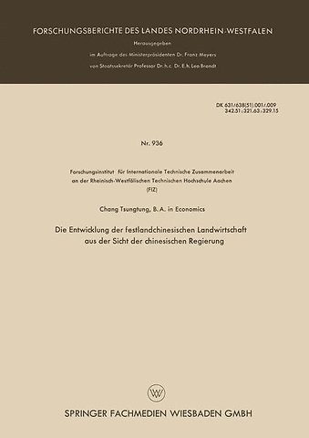 Die Entwicklung der festlandchinesischen Landwirtschaft aus der Sicht der chinesischen Regierung