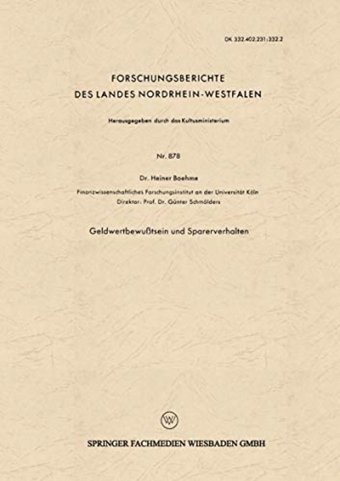 Geldwertbewußtsein und Sparerverhalten