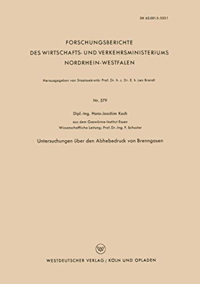 Untersuchungen über den Abhebedruck von Brenngasen