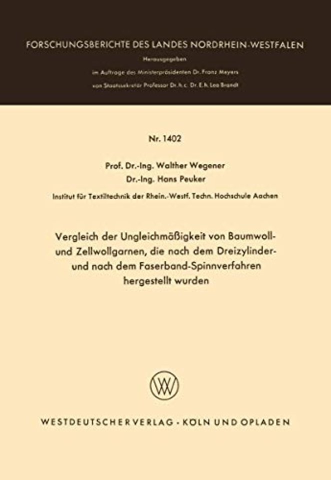 Vergleich der Ungleichmäßigkeit von Baumwoll- und Zellwollgarnen, die nach dem Dreizylinder- und nach dem Faserband-Spinnverfahren hergestellt wurden