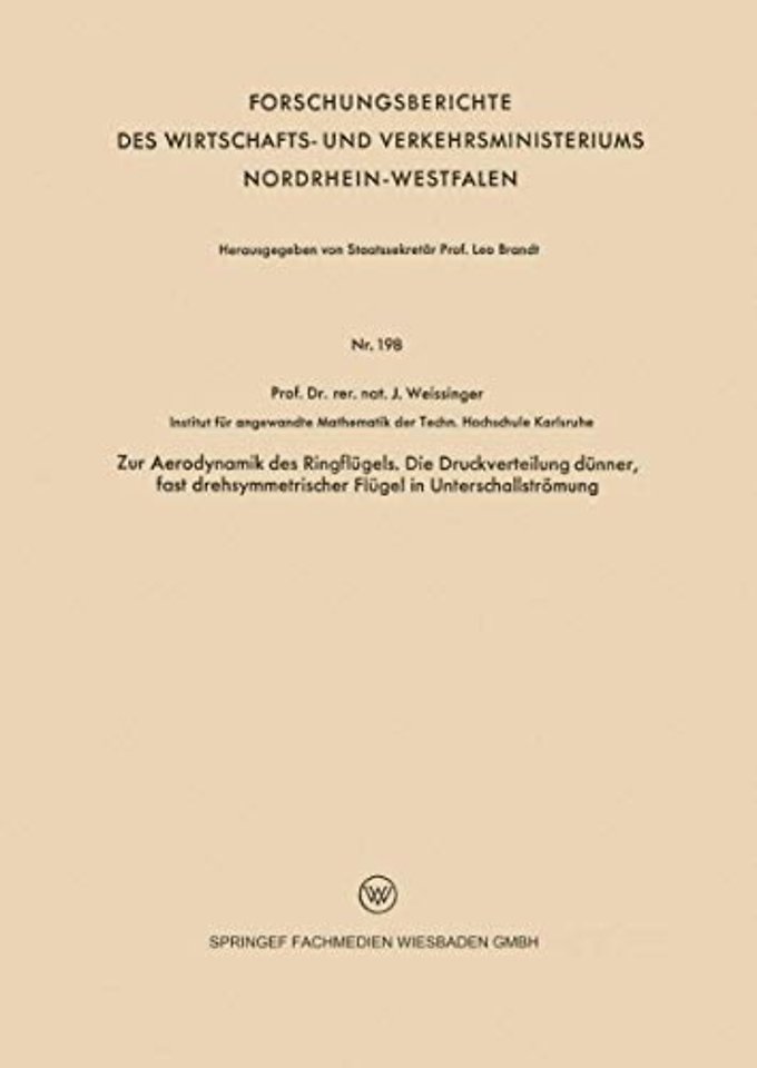 Zur Aerodynamik des Ringflügels. Die Druckverteilung dünner, fast drehsymmetrischer Flügel in Unterschallströmung