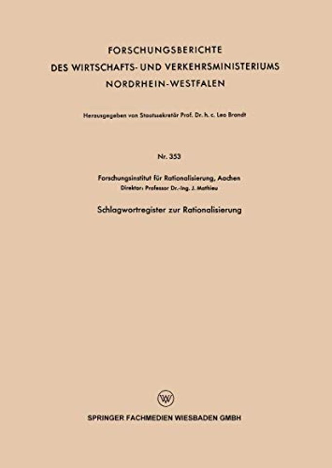 Schlagwortregister zur Rationalisierung