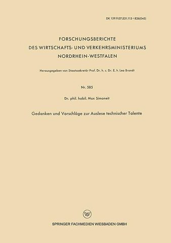 Gedanken und Vorschläge zur Auslese technischer Talente
