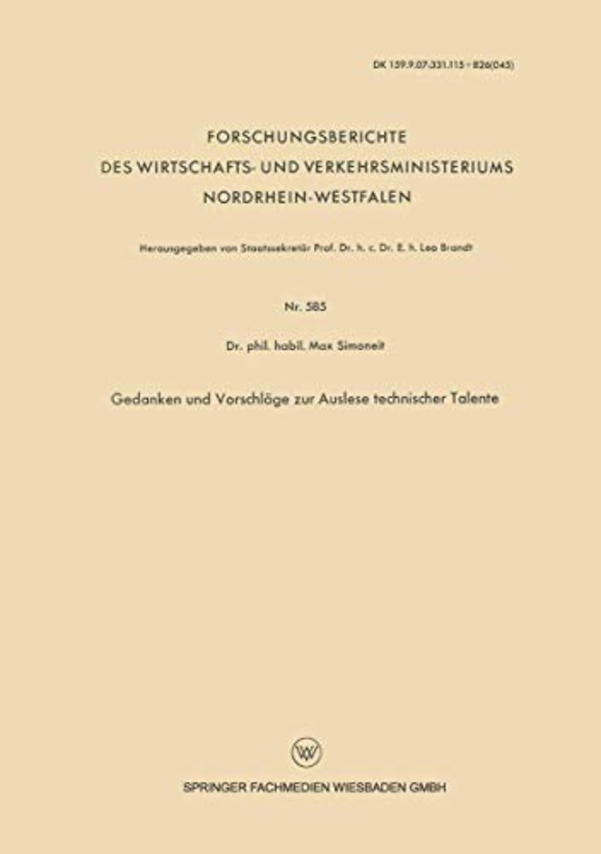 Gedanken und Vorschläge zur Auslese technischer Talente