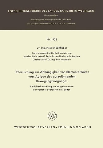 Untersuchung zur Abhängigkeit von Elementarzeiten vom Aufbau des auszuführenden Bewegungsvorganges