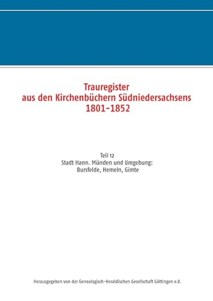 Trauregister aus den Kirchenbuchern Sudniedersachsens 1801-1852