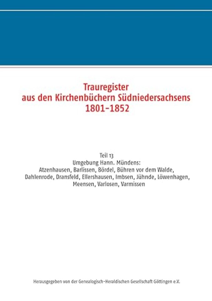 Trauregister aus den Kirchenbuchern Sudniedersachsens 1801-1852