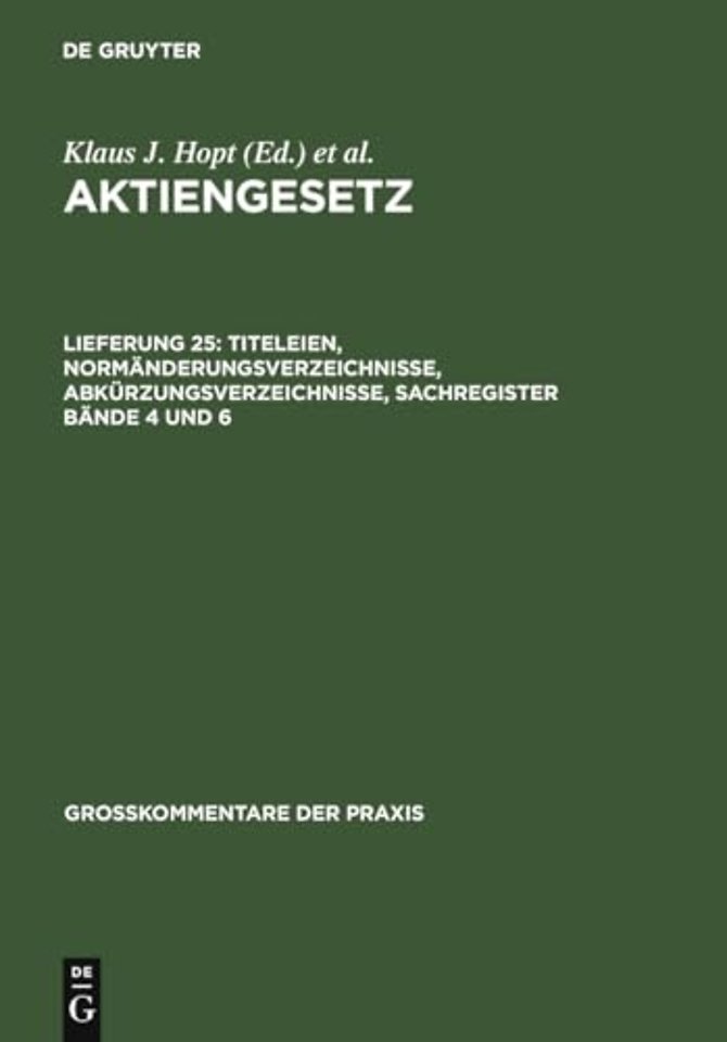 Titeleien, Normänderungsverzeichnisse, Abkürzungsverzeichnisse, Sachregister Bände 4 und 6